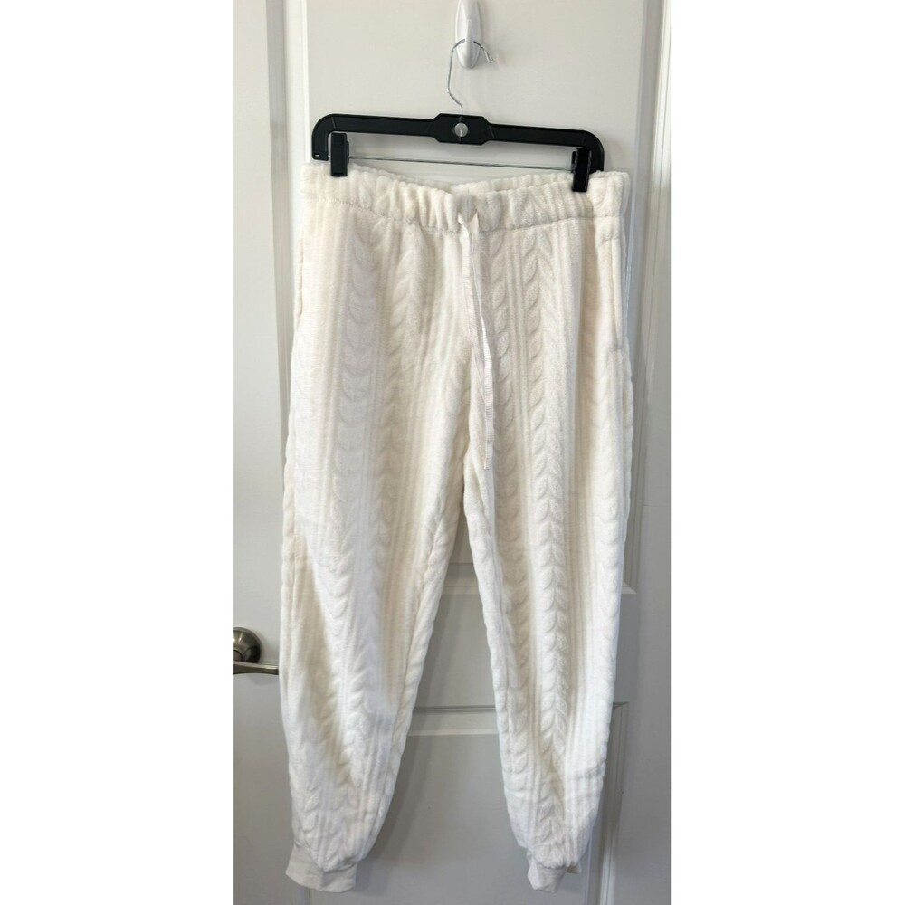 Joyspun Ivory Fleece Drawstring Lounge Pants Elastic Waist M(8-10) sweater print